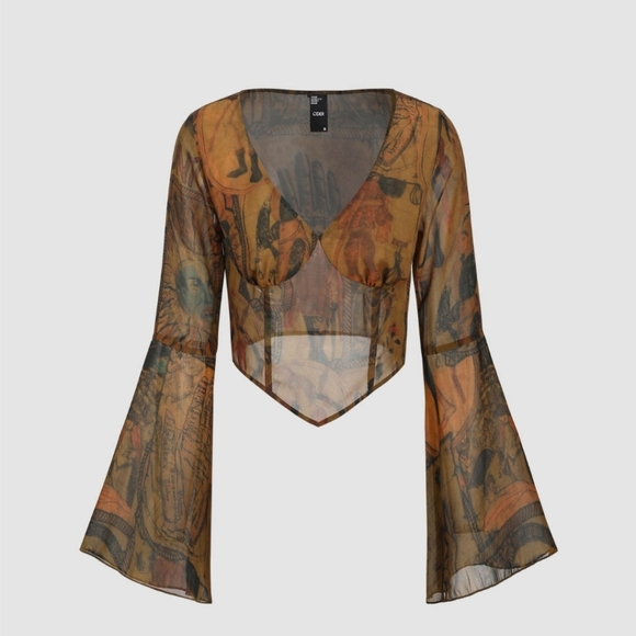 Chiffon Aztec Bell Sleeve Top - Picture 4 of 14